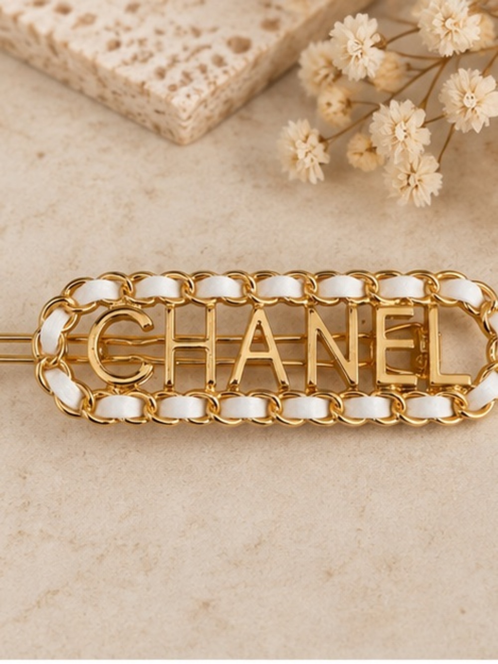 Designer Inspired Gold & White Woven Barrette